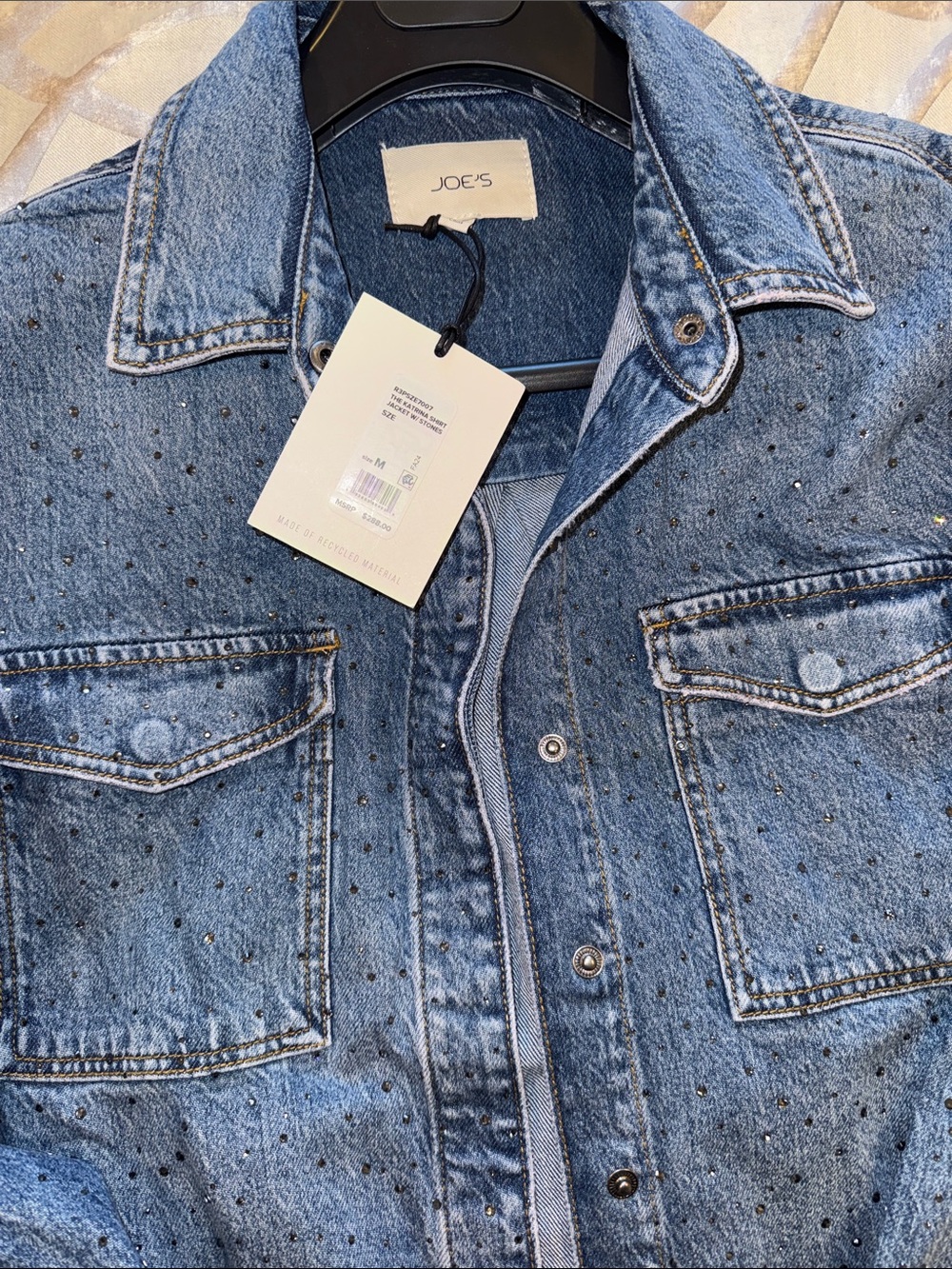 Joe's Jeans Rhinestone Blue Denim Jacket with Chest Pockets